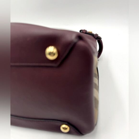 Auth Burberry Elderberry Leather Nova Check Medium Banner Tote Bag Preloved Ex++ - Picture 4 of 16